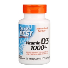 Doctor's Best, Витамин D3, 25 мкг (1000 МЕ), 180 мягких желатиновых капсул