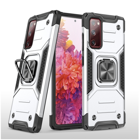 Противоударный чехол Strong Armour Case с кольцом для Samsung Galaxy S20 FE (Серебристый)