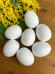 Яйца пасхальные из пенопласта, белые, размер 9*7 см, набор 7 штук.