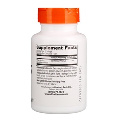 Doctor's Best, Витамин D3, 25 мкг (1000 МЕ), 180 мягких желатиновых капсул