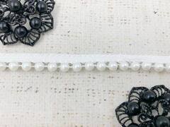 Кант на ленте с бусинами, ш. 1,2 см, d 0,6 см, молочный