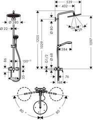 Душевая система со смесителем для душа, хром Hansgrohe Croma Select S Showerpipe 280 26791000