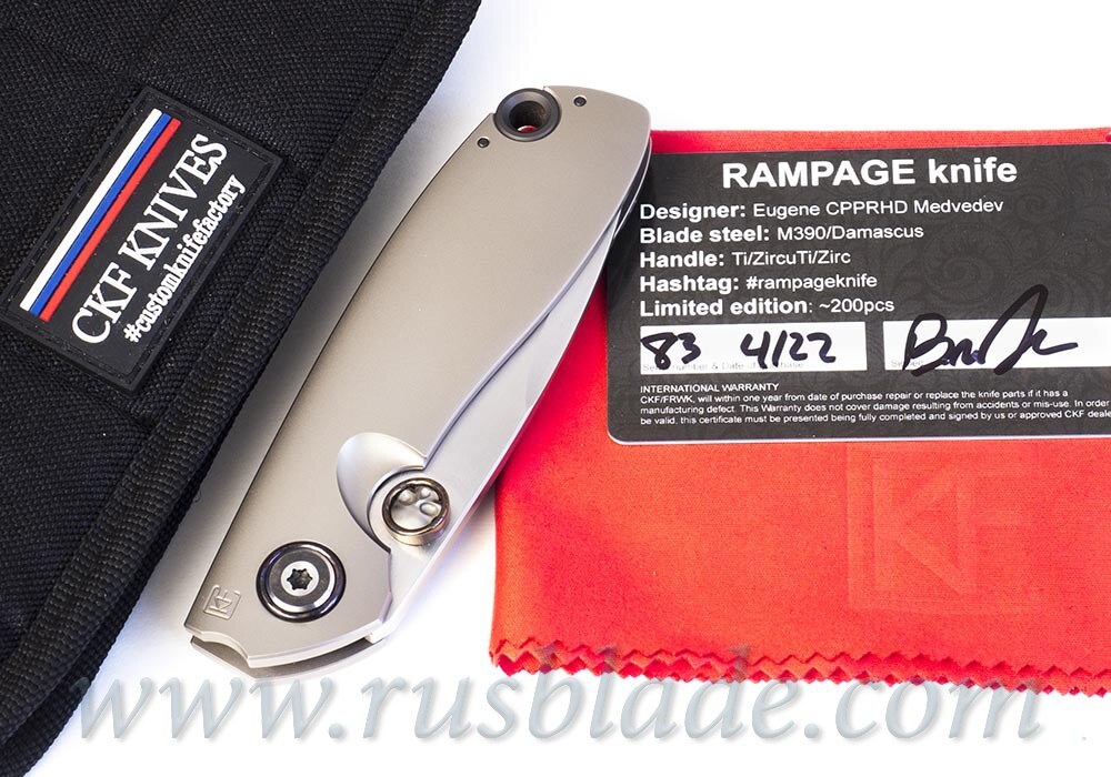CKF Rampage knife (Medvedev CPPRHD83, M390, Ti, Zirc)