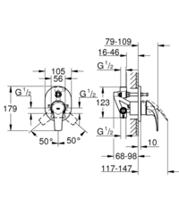 Коллекция Grohe Смеситель для ванны GROHE BauCurve скрытого монтажа, в комплекте с монтажной частью, хром (29043000)
