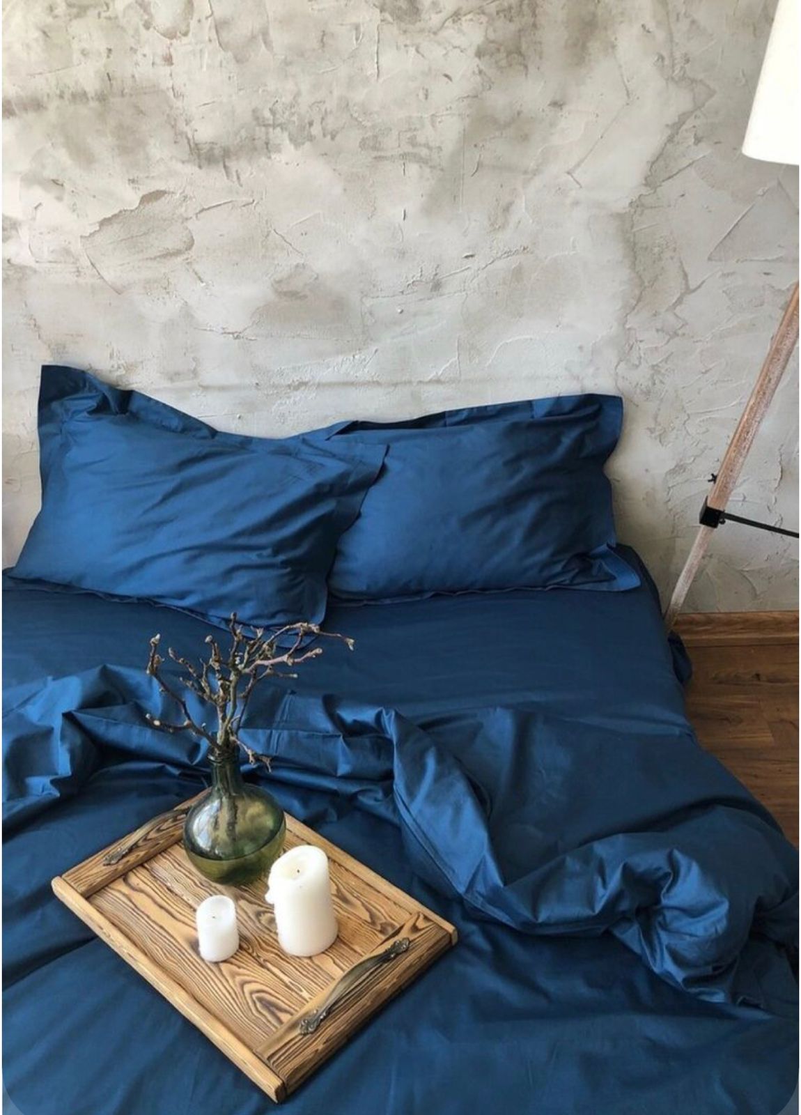 Комплект постельного белья ЕВРО 100% Сатин однотонный синий