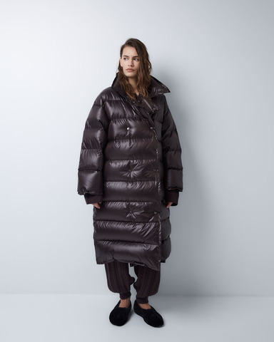 Пуховик двубортный темный шоколад