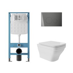 Aqueduto AQDS231 AQD комплект: TECNICA Novo Система инсталляции для подвесного унитаза, CIRCULO Novo Панель смыва, оружейная сталь, ESTETA Унитаз подвесной 520*370 безободковый, сиденье с микролифтом, белый глянцевый фото