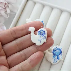 Подвеска Петушок, полимерная глина, гжель, 28*25 мм, S044