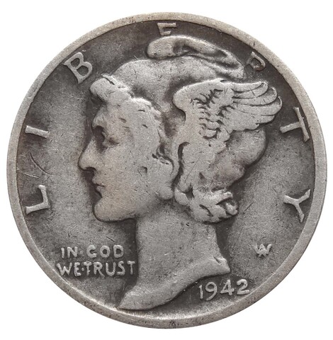 1 дайм (10 центов) 1942. (D) США VF (Меркурий) Серебро