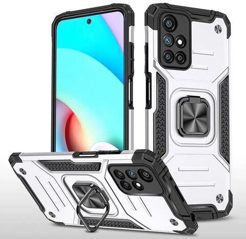 Противоударный чехол для Samsung Galaxy M51 M515 серебро с пластиной для магнитного автодержателя и кольцом подставкой