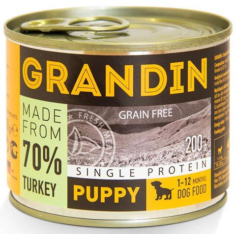 Grandin консервированный корм для щенков, с индейкой и льняным маслом, 200 гр.