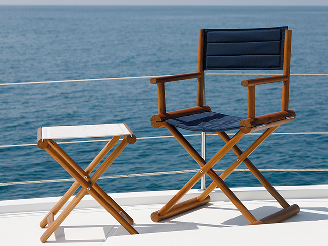 Folding director’s chair, teak – navy blue, Marine Business