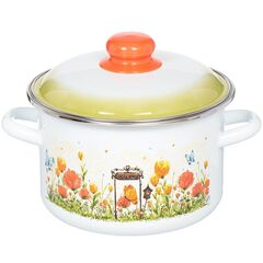 Кастрюля сталь, эмал, 3 л, с крыш, СтальЭмаль, Голландская белоснежная, 7RD181M, индукц