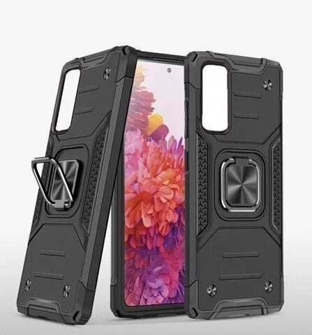 Противоударный чехол для Samsung Galaxy M23 черный с пластиной для магнитного автодержателя и кольцом подставкой, чехол на Самсунг Галакси М23