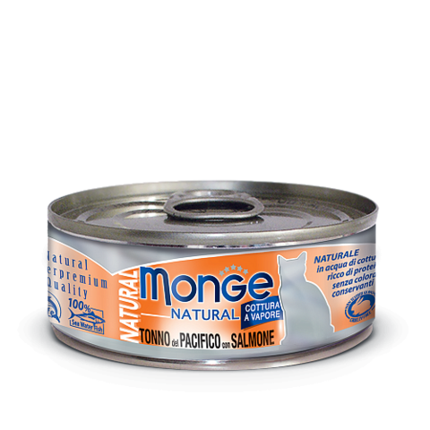 Влажный корм для кошек Monge Natural Adult Cat Tonno del Pacifico con Salmone Pacific Tuna with Salmon, с тунцом и лососем