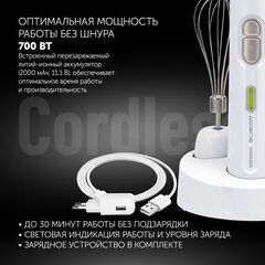 Блендер погружной 700 Вт, 2 скор, Polaris, PHB 0746 CordLess, бел
