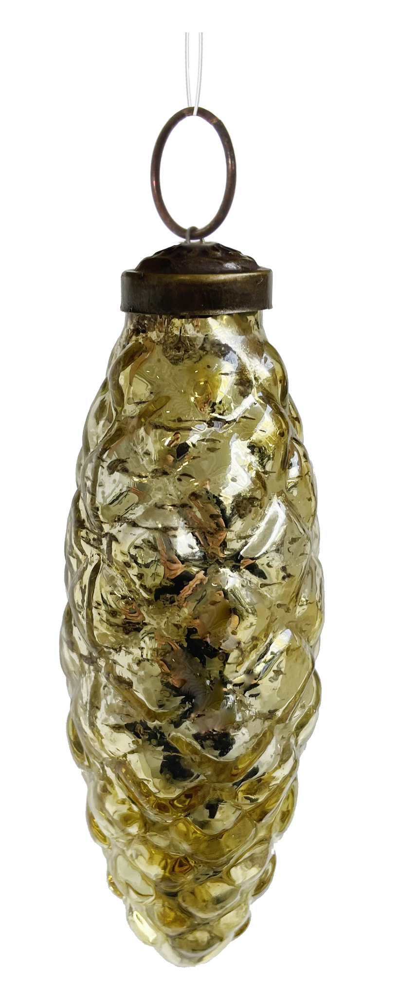 Шишка стеклянная состаренная  светло-золотая 11 см