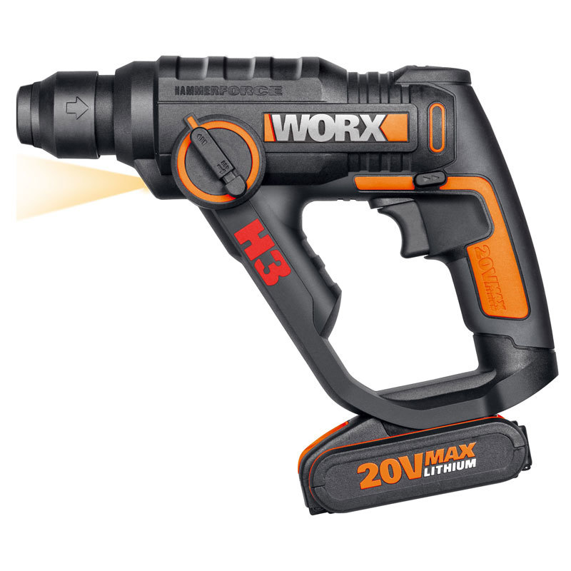 Перфоратор аккумуляторный WORX WX390.1, 20В, 2 Ач x2, кейс