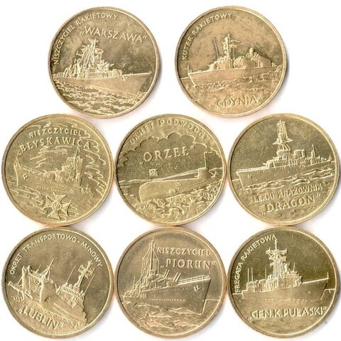Набор монет на тему "Польские корабли". 2012-2013 гг. UNC