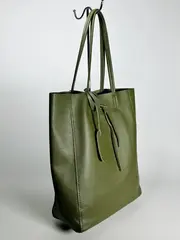 Женская зеленая сумка-шоппер из натуральной кожи