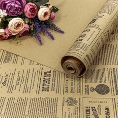 Упаковочная бумага крафт, Верже, Винтажная газета, Серый, 0,7*10 м