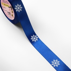 Лента Атласная (2,5см*23±1м), «Снежинки», Синяя, 1 шт.