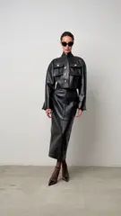 Юбка кожаная карандаш миди