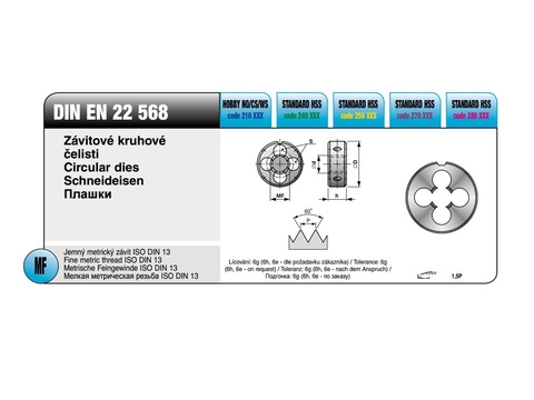 Плашка М 1,0х0,25 DINEN22568 (LH-Левая) HSS 6g 16х5мм Bucovice(CzTool) 250010 (K)