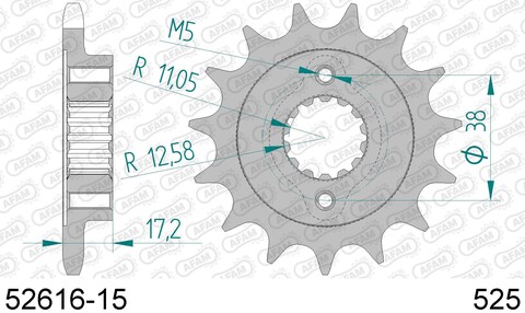 52616-15 звезда передняя (ведущая) стальная, 525, AFAM