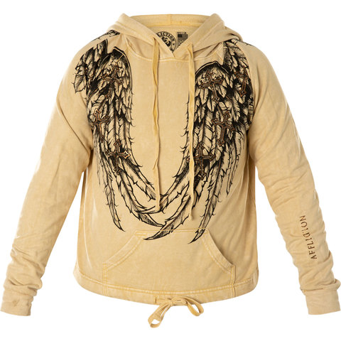 Affliction | Худи женское WHISPERING THOUGHTS HOOD AW23498 желтое перед