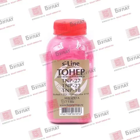 Тонер БУЛАТ s-Line TNP-18, TNP-22, TNP-27 для Konica Minolta bizhub C25, C35, Magicolor 4750 (Пурпурный , банка 140 г)
