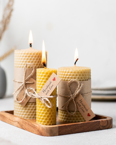 Свечи из натуральной медовой вощины (3 штуки) HoneyForYou в подарочной упаковке