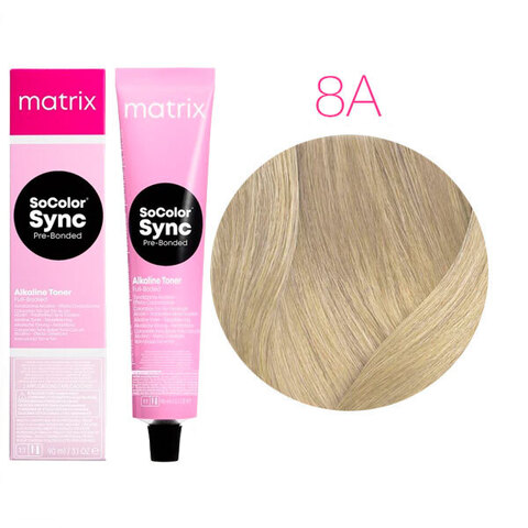 Matrix SoColor Sync Pre-Bonded 8A светлый блондин пепельный, тонирующая краска для волос без аммиака с бондером