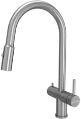 Смеситель Kuchenstern BRUNN-FS 751SS80 Нержавеющая сталь SS, подключение фильтра, выдвижной излив, переключение на душ