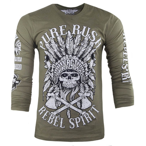 Rush Couture | Футболка лонгслив мужская REBEL SPIRIT LONG SLEEVE Military Green RC236 перед