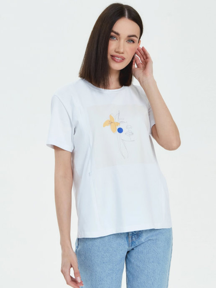 Стильная хлопковая футболка Chic mama для кормящих мам с авторским принтом