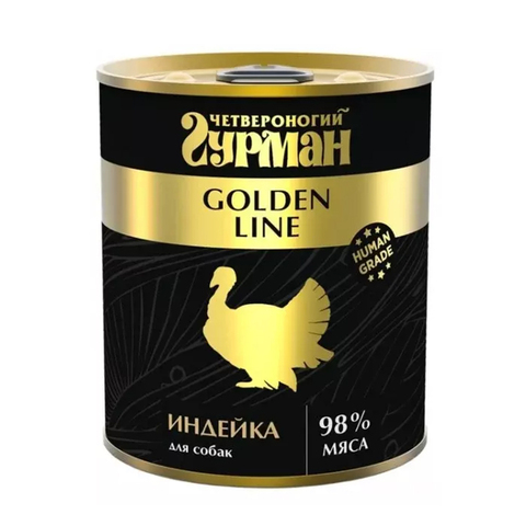 Влажный корм Четвероногий Гурман Golden line, с индейка в желе, для взрослых собак, 340 г.