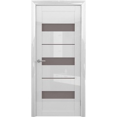Купить Межкомнатная глянцевая дверь Прага белая стекло бронза матовое