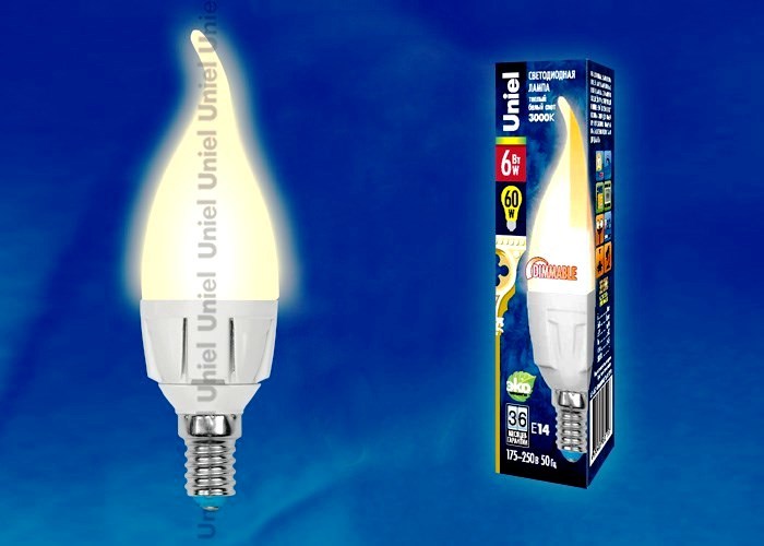 Uniel Лампа LED-CW37-6W/WW/E14/FR Palazzo (свеча на ветру теплый свет)
