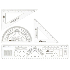 
          Набор пластиковых линеек Basir 4 предмета "Berry Bunny", линейка-трафарет 20 см, 2 угольника 10 см, транспортир, прозрачные