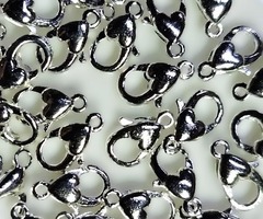 Замок карабин для бус сердце, р. 10 мм, т.никель