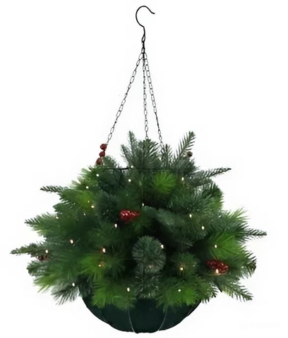 Кашпо хвойное с подсветкой, 50 LED ламп, 200 веток, (3*АА н/п), L53 W53 H74 см