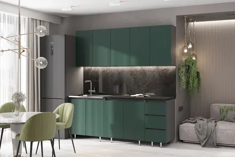 Кухня Челси 2,0м (Графит, Изумрудный (Кастилло темный))