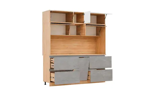 ЛДСП Кухня Карина Центральная секция 2050 (с местом под МП) (Белый глянцевый/Бетон светлый, сонома)