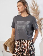 Нарядная футболка с принтом фольгой из премиального хлопка с эластаном  D49.124 (129942)