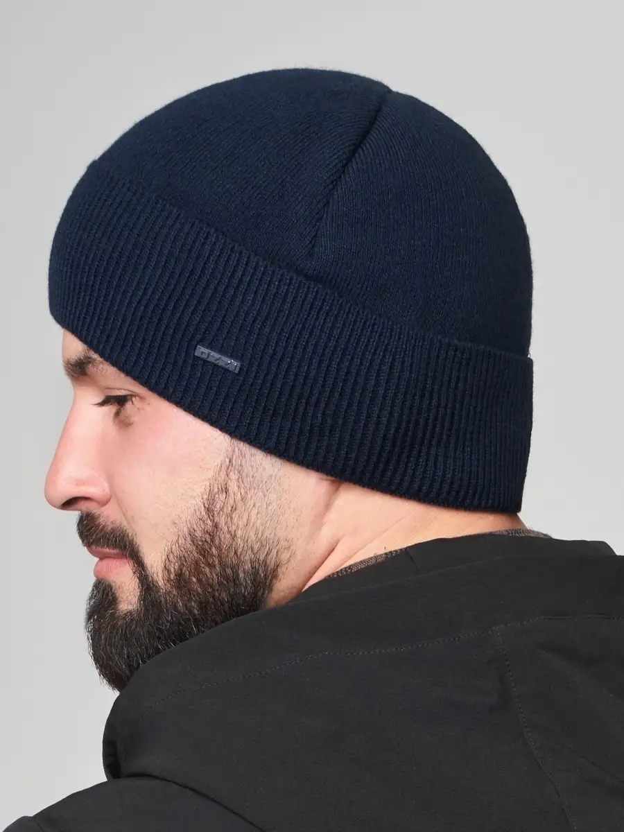Шапка мужская зимняя шерстяная вязаная с отворотом