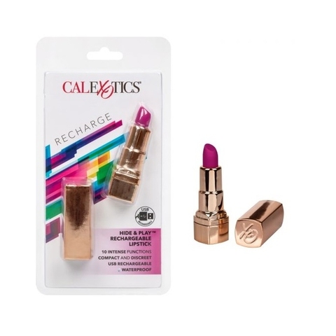 California Hide & Play Lipstick Rechargeable Фиолетовый Перезарежаемый миниатюрный вибромассажер в виде помады