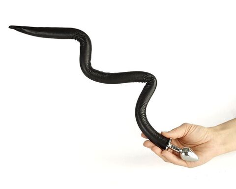 Серебристая анальная пробка с черным кожаным хвостом Dog - Sitabella BDSM accessories 8069-1