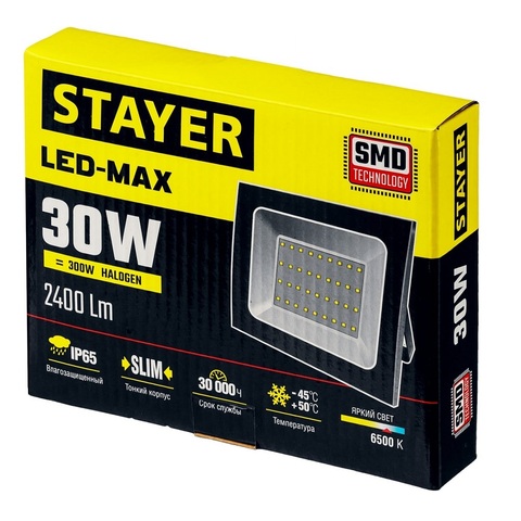 STAYER   30Вт Светодиодный прожектор LED-MAX, (57130-30)