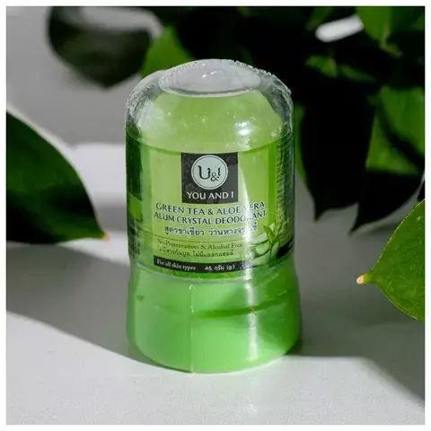 U&I GREEN TEA & ALOE VERA Alym Crystal Deodorant (Дезодорант кристаллический С ЗЕЛЁНЫМ ЧАЕМ И АЛОЭ ВЕРА), 45 г.